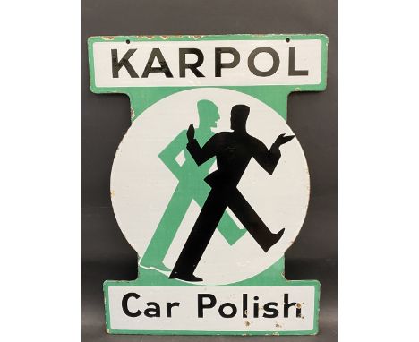 A Karpol Car Polish double sided enamel sign with excellent gloss, 21 x 28 1/2".