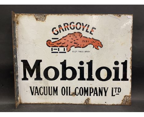A Gargoyle Mobiloil double sided enamel sign with hanging flange, by Imperial of Birmingham, 20 x 16".