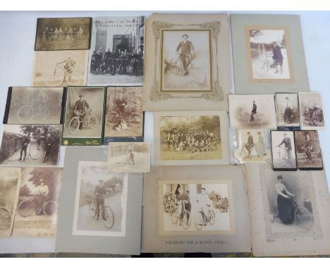 Early Cycling and Bicycles - a good album of 20 period photographs of various individuals or groups with their cycles, includ