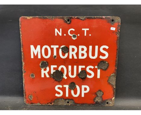 A Motor Bus Request Stop double sided enamel sign, 15 3/4 x 15".