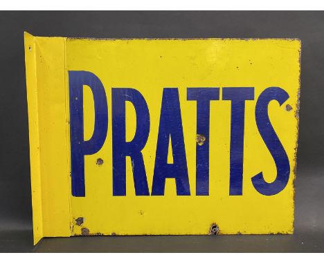 A Pratts rectangular double sided enamel sign, lacking original hanging flange but with handmade mounting bracket, 24 x 18". 