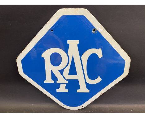 An RAC lozenge shaped double sided enamel sign by Bruton of Palmer's Green, 22 x 22 1/2".