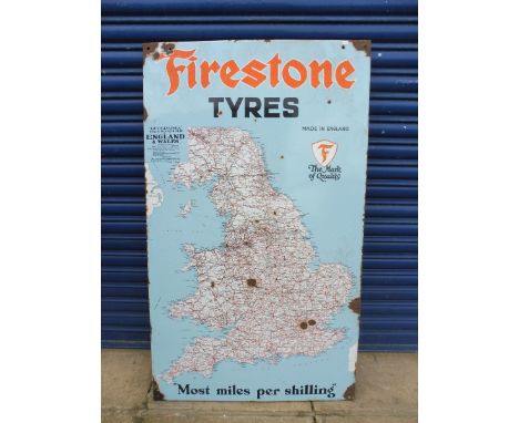 A Firestone Tyres 'Geographia' main roads map of England &amp; Wales enamel sign, 28 1/2 x 48". 