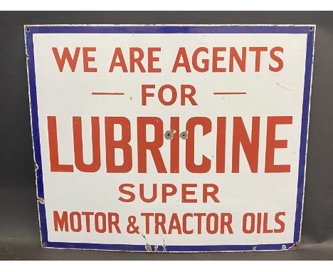 A Lubricine Super Motor &amp; Tractor Oils rectangular enamel sign, in very good condition, 24 x 20". 