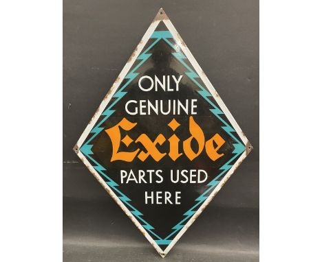 An Exide Genuine Parts lozenge shaped single sided enamel sign of Art Deco design, in excellent original condition, 21 x 30 1