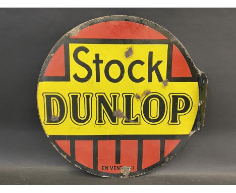 A French Stock Dunlop circular double sided enamel sign with hanging flange, 19 1/2" diameter. 