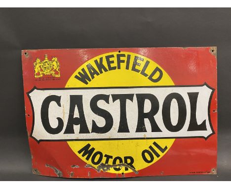 A Wakefield Castrol Motor Oil rectangular enamel sign by Stocal of Burton &amp; B'Ham, 30 x 20". 