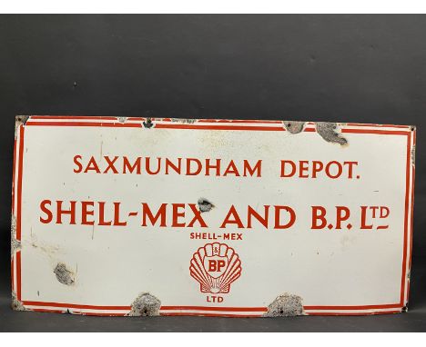 A Shell-Mex and BP Ltd Saxmundham Depot rectangular enamel sign, 36 x 17 1/4". 