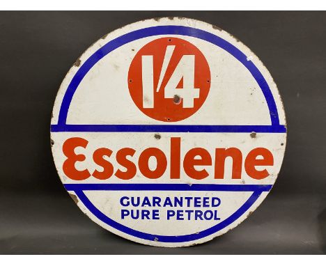 An Essolene Guaranteed Pure Petrol circular double sided enamel sign, 30" diameter. 