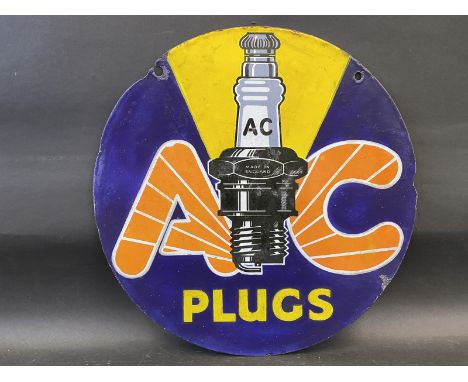 A rarely seen AC Plugs circular double sided enamel sign with some high quality professional restoration to the blue on both 