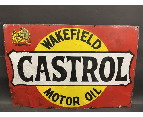 A Wakefield Castrol Motor Oil rectangular enamel sign by Stocal of Burton, large area of older amateur retouching, 30 x 20". 