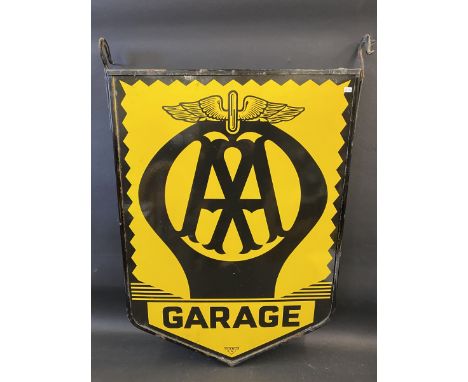 A pair of AA Garage enamel signs by Franco mounted back to back in a hanging frame, 22 1/2 x 32". 