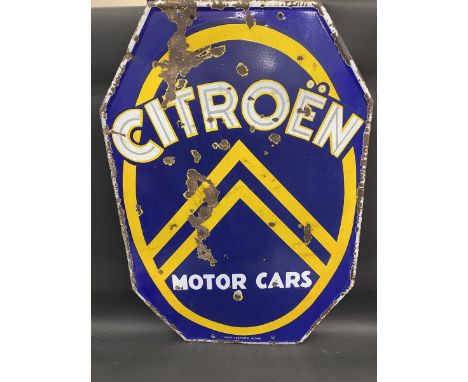 A French Citroen Motor Cars double sided enamel sign unusually with English wording, 29 3/4 x 43".