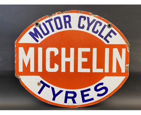 A rare Michelin Motor Cycle Tyres double sided enamel sign in very good original condition, 21 x 18". 