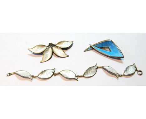 Silver and enamel leaf bracelet with matching brooch by David Andersen, and another, mark not clear.CONDITION REPORT:     All