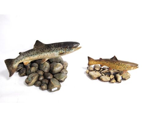 NEIL DALRYMPLE (CONTEMPORARY)Ceramic model of a trout and another, smaller, signed to the base 1996, 26cm wide.&nbsp; &nbsp;(