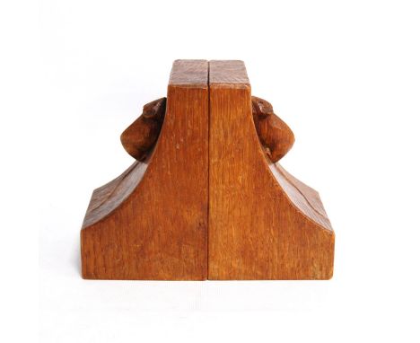 Pair of Robert 'Mouseman' Thompson oak bookends, 9cm wide and 15.5cm high.CONDITION REPORT: Good condition overall.  There is