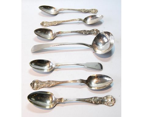 Silver sauce ladle, 1807, and six teaspoons, 5½oz.&nbsp; &nbsp;(7) 