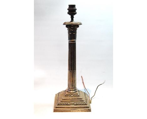 Silver table lamp with Corinthian column, on gadrooned stepped base, inscribed 'Birmingham Stock Exchange 1913 - 18', Birming