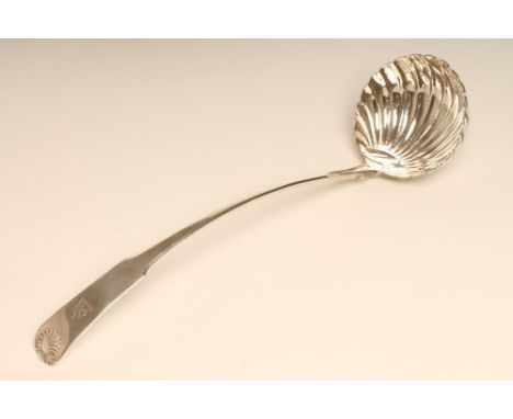 A GEORGE III SCOTTISH  SILVER LADLE, makers Wm. & Patrick Cunningham, Edinburgh 1814, in fiddle and shell pattern with shell 