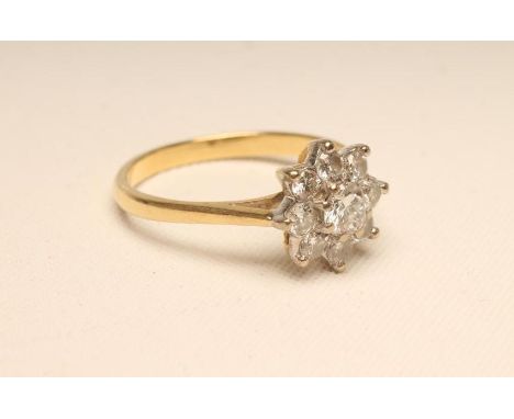 A DIAMOND CLUSTER RING, the nine stones claw set to a plain 18ct gold shank, size M (Est. plus 18% premium inc. VAT)