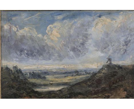 FOLLOWER OF JOHN CONSTABLE (1776-1837), "A Study of Hamstead Heath", oil on board, unsigned old label verso inscribed "A Stud