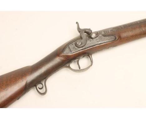 A PERCUSSION SPORTING GUN BY WILKES, 19th century, the 35" damascus barrel with front sight and octagonal breech, stepped loc