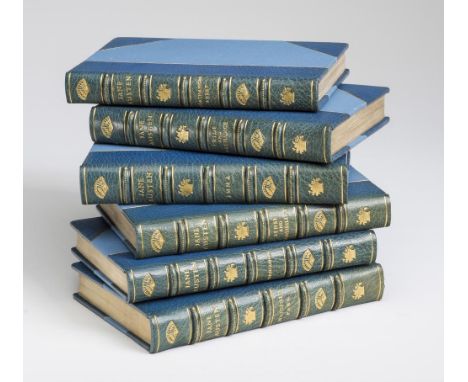 JANE AUSTEN IN ASPREY SIGNED BINDINGS, The Works of Jane Austen, illustrated by Charles E Brock, J M Dent, 1950, 6 volumes. H