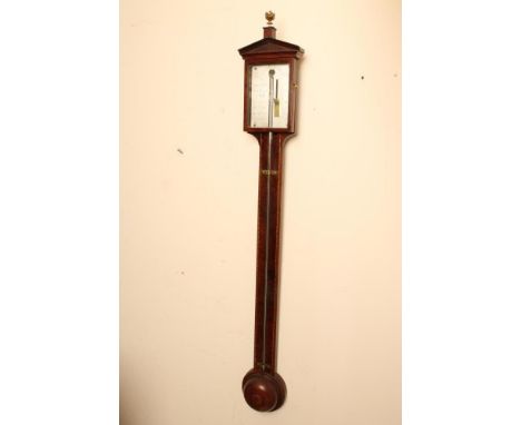 A MAHOGANY FRAMED STICK BAROMETER, signed C. Zappa, c.1820, silver vernier dial, enclosed mercury tube, the case with pedimen