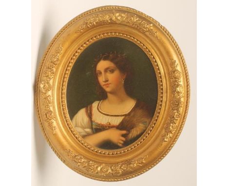 EUROPEAN SCHOOL (Mid 19th Century), Portrait of a Young Woman, head and shoulders, oval, oil on tin, unsigned, 8 1/2" x 7", g