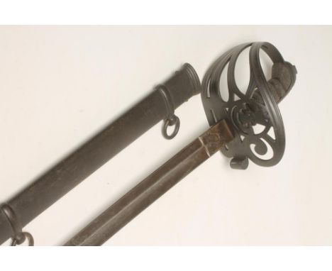 AN 1827 PATTERN RIFLE OFFICER'S SWORD BY J. CROSBIE, STAFFORD, the 33" curved and fullered blade with foliate scrolls, steel 