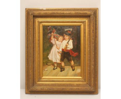 ENGLISH SCHOOL (19th Century), Children Playing Soldiers, oil on board, unsigned, 16" x 12", gilt frame (Est. plus 18% premiu