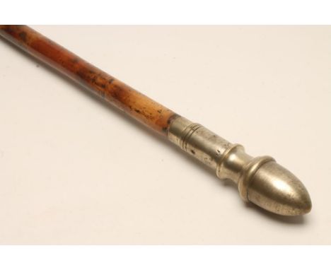 A POACHER'S WALKING stick, with brass acorn grip, cane shaft and twist off tip revealing an extending willow fishing rod, 39"