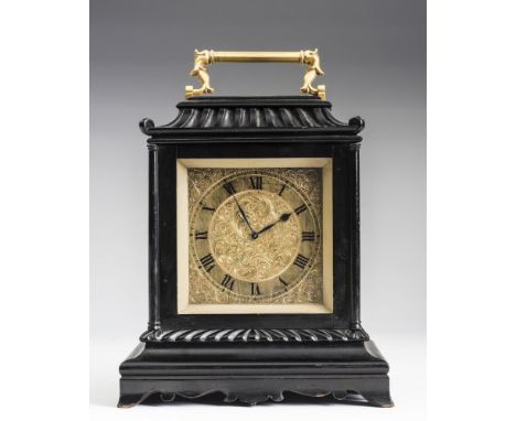 A SMALL EBONISED TABLE CLOCK by Robert Roskell, Liverpool, the single fusee movement with signature to back plate and stamped