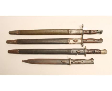 A REMINGTON 1907 BAYONET BY WILKINSON, with 17 1/2" blade, steel and wood hilt and leather scabbard, 22 3/4" long, together w