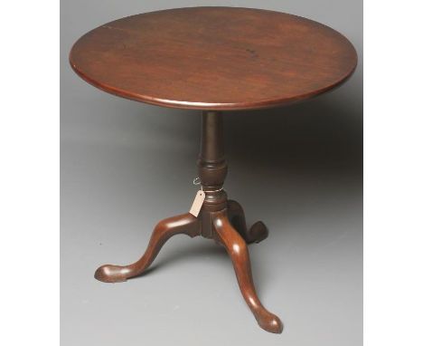 A GEORGIAN MAHOGANY TRIPOD TABLE, late 18th century, the circular snap top on ring turned vase shaped stem, raised on cabriol