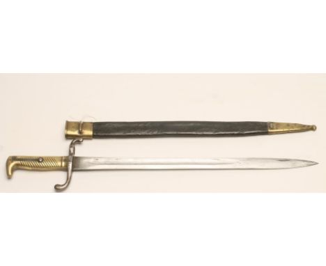 A PRUSSIAN M1871 BAYONET, the 18 1/2" fullered blade stamped with maker's marks for Weyersberg & Stamm Solingen, the steel sc