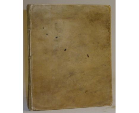 DIGBY CAYLEY, VELLUM BOUND ACCOUNT BOOK, small quarto with penned dates to spine - 1744-1747, Cayley's book label to front pa