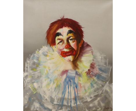 Haralid, oil on canvas, Portrait of a clown, signed, 54 x 46cm
