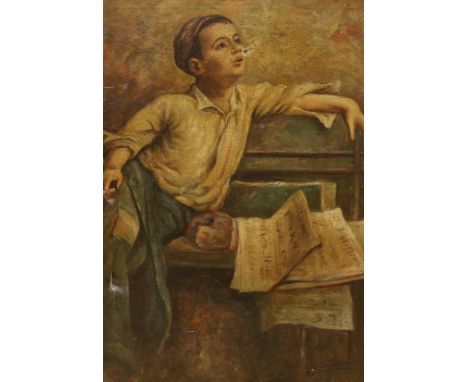 Oil on canvas, Portrait of a boy smoking, 70 x 48cm