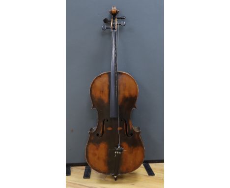 A full size cello labelled Adolf Stowaller, cased, 132cm high