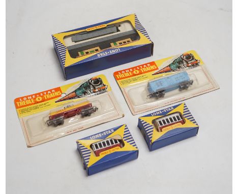 Seventy-two boxed items of Lone Star 000 gauge model railway including; a tunnel, Brake End Coaches, bogie wagons, station pl