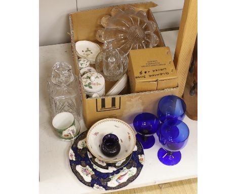 Mixed ceramic tableware, lead crystal decanter