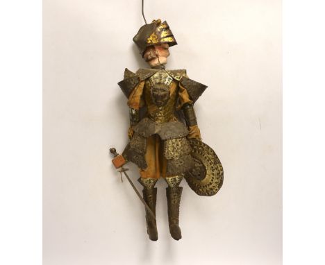 A 19th century Sicilian marionette knight puppet, 44cms, with book - Vaudoyer, Jean-Louis - La Sicile, inscribed ‘’To dearest