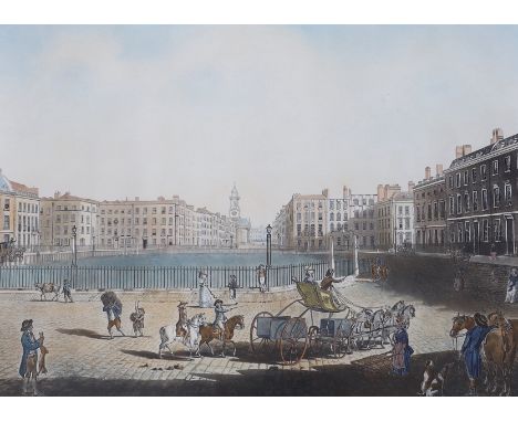 After Edward Dayes (1763-1804) hand coloured engraving, View of Hanover Square, published London, 1st December 1787, R Pollar
