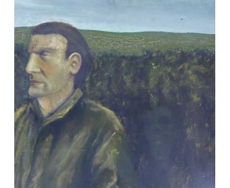Alan Parker, oil on board, Portrait of a gentleman in a landscape, inscribed verso, 62 x 66cm