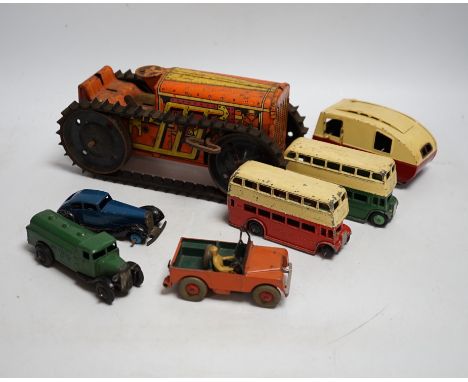 Twenty Dinky toys for restoration, including a Hudson Sedan, Loudspeaker van, Double deck Bus, Vanguard, etc. together with a