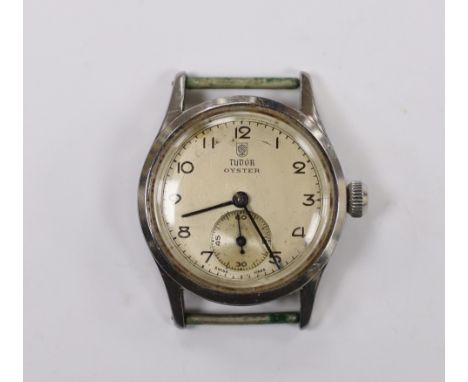 A gentleman's stainless steel Tudor Oyster manual wind wrist watch, no strap.