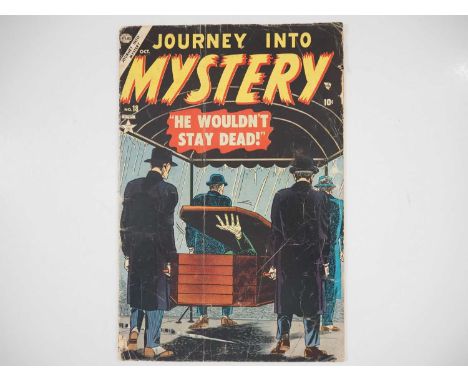 JOURNEY INTO MYSTERY #18 (1954 - ATLAS) - "He Wouldn't Stay Dead!" - Cover art by Carl Burgos - Flat/Unfolded - a photographi