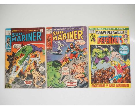 SUB-MARINER #34, 35 + MARVEL FEATURE #2 (3 in Lot) - (1971/1972 - MARVEL - US &amp; UK Price Variant) - Includes the first te